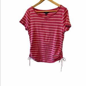 CHAPS Pink&White Striped Cotton Tie Side TeeShirt